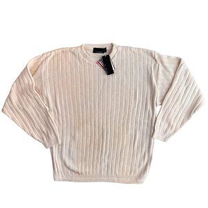 Vintage Bill Blass Sweater Mens L Cream Ribbed Cotton USA Deadstock‎ Hand Framed